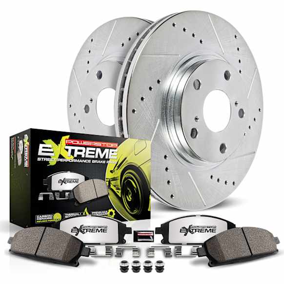 K5732-26 Rear Brake Disc and Pad Kit, Silver zinc-plated, Cross-drilled and Slotted, 5 Lugs, 327 mm, Carbon Fiber Ceramic, Z26 Street Warrior Carbon-Fiber Ceramic Series