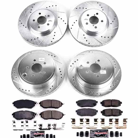 4-Wheel Set Power Stop&reg; K5830 Front and Rear Z23 Daily Carbon-Fiber Ceramic Brake Pad and Drilled & Slotted Rotor Kit
