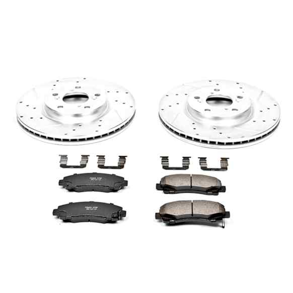 K5855 Front Brake Disc and Pad Kit, Silver zinc-plated, Cross-drilled and Slotted, 5 Lugs, 320 mm, Carbon Fiber Ceramic, Z23 Evolution Sport Series