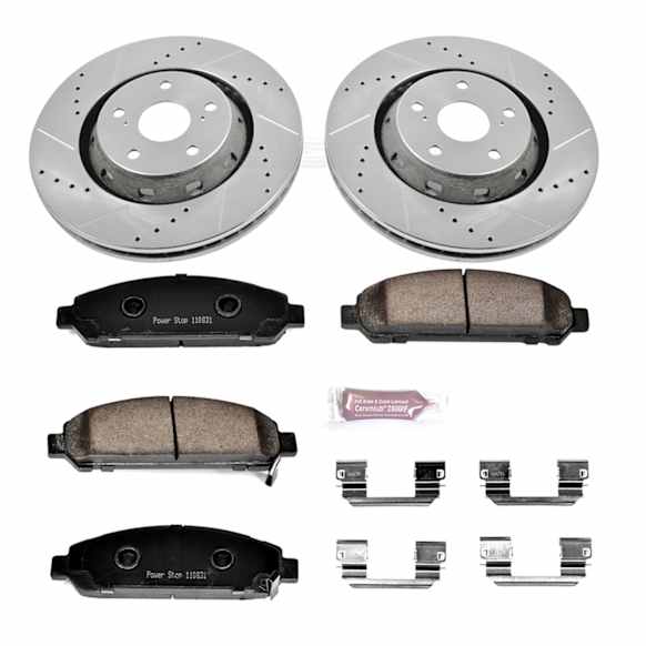 K5865 Front Brake Disc and Pad Kit, Silver zinc-plated, Cross-drilled and Slotted, 5 Lugs, 324 mm, Carbon Fiber Ceramic, Z23 Evolution Sport Series