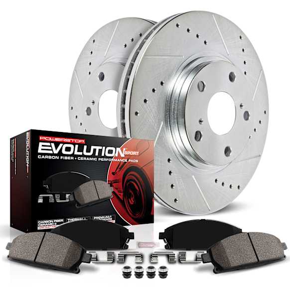 K590 Front Brake Disc and Pad Kit, Silver zinc-plated, Cross-drilled and Slotted, 5 Lugs, 285 mm, Carbon Fiber Ceramic, Z23 Evolution Sport Series