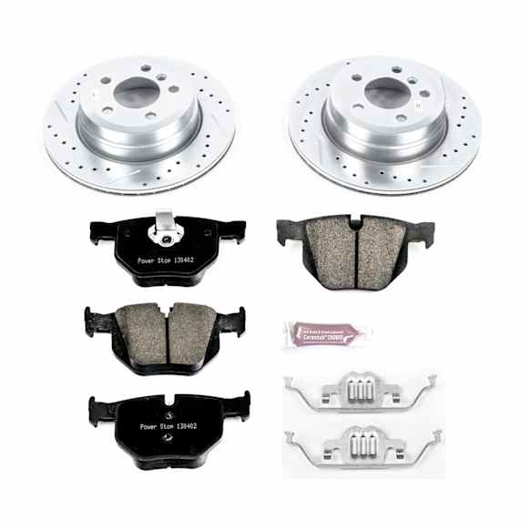 K5984 Rear Brake Disc and Pad Kit, Silver zinc-plated, Cross-drilled and Slotted, 5 Lugs, 319.8 mm, Carbon Fiber Ceramic, Z23 Evolution Sport Series