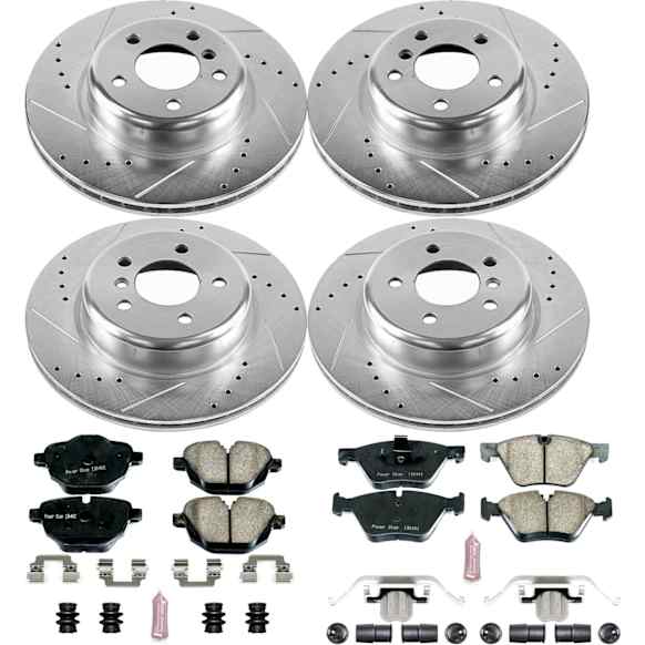 4-Wheel Set Power Stop&reg; K6033 Front and Rear Z23 Daily Carbon-Fiber Ceramic Brake Pad and Drilled & Slotted Rotor Kit