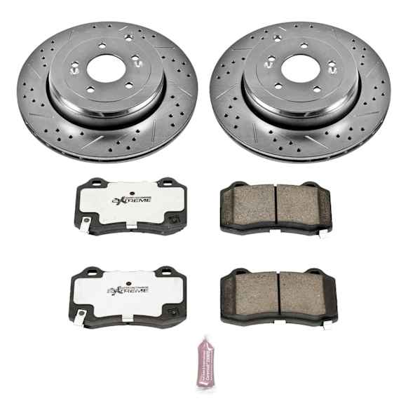 K6165-26 Rear Brake Disc and Pad Kit, Silver zinc-plated, Cross-drilled and Slotted, 5 Lugs, 330 mm, Carbon Fiber Ceramic, Z26 Street Warrior Carbon-Fiber Ceramic Series