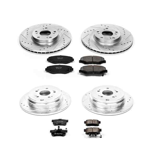 4-Wheel Set Power Stop&reg; K6173 Front and Rear Z23 Daily Carbon-Fiber Ceramic Brake Pad and Drilled & Slotted Rotor Kit