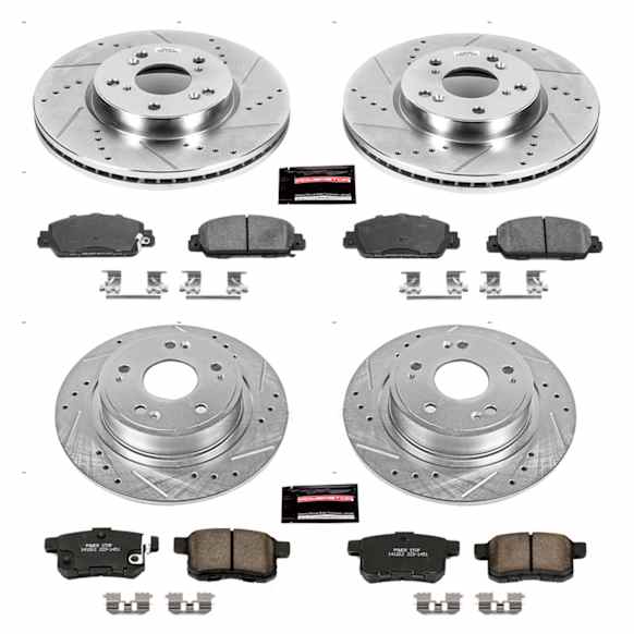 4-Wheel Set Power Stop&reg; K6778 Front and Rear Z23 Daily Carbon-Fiber Ceramic Brake Pad and Drilled & Slotted Rotor Kit