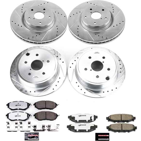 4-Wheel Set Power Stop&reg; K6932-26 Front and Rear Z26 Muscle Carbon-Fiber Ceramic Brake Pad and Drilled & Slotted Rotor Kit