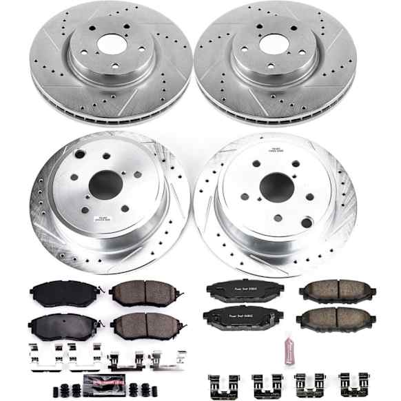 2017 Subaru WRX - Front and Rear Brake Disc and Pad Kit, Silver zinc-plated, Cross-drilled and Slotted, 5 Lugs, 285.7 mm, Carbon Fiber Ceramic, Models without EyeSight Technology, Z23 Evolution Sport Series