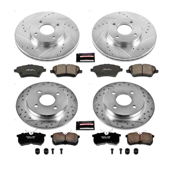 4-Wheel Set Power Stop&reg; K7002 Front and Rear Z23 Daily Carbon-Fiber Ceramic Brake Pad and Drilled & Slotted Rotor Kit