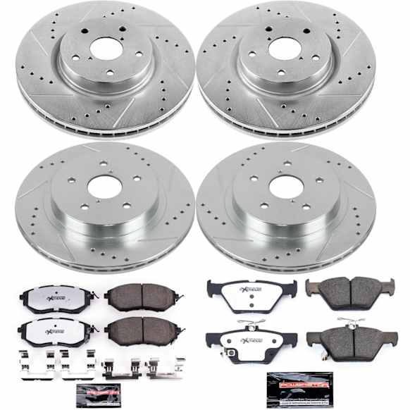 4-Wheel Set Power Stop&reg; K7028-26 Front and Rear Z26 Muscle Carbon-Fiber Ceramic Brake Pad and Drilled & Slotted Rotor Kit