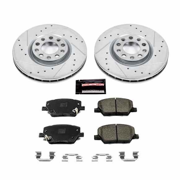 K7299 Front Brake Disc and Pad Kit, Silver zinc-plated, Cross-drilled and Slotted, 5 Lugs, 305 mm, Carbon Fiber Ceramic, Z23 Evolution Sport Series