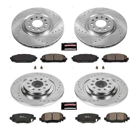 4-Wheel Set Power Stop&reg; K7415 Front and Rear Z23 Daily Carbon-Fiber Ceramic Brake Pad and Drilled & Slotted Rotor Kit