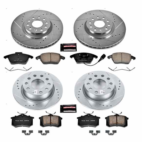 4-Wheel Set Power Stop&reg; K7530 Front and Rear Z23 Daily Carbon-Fiber Ceramic Brake Pad and Drilled & Slotted Rotor Kit