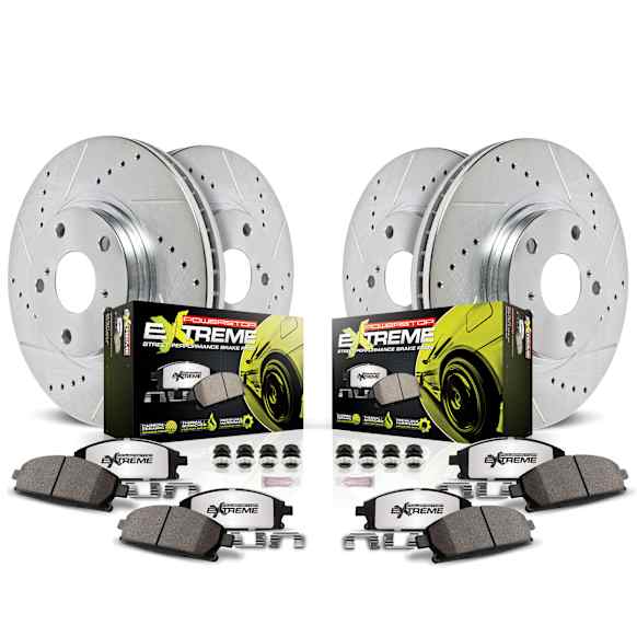 4-Wheel Set Power Stop&reg; K7552-26 Front and Rear Z26 Muscle Carbon-Fiber Ceramic Brake Pad and Drilled & Slotted Rotor Kit