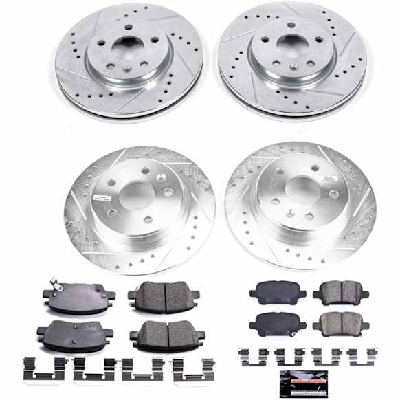 4-Wheel Set Power Stop&reg; K7561 Front and Rear Z23 Daily Carbon-Fiber Ceramic Brake Pad and Drilled & Slotted Rotor Kit