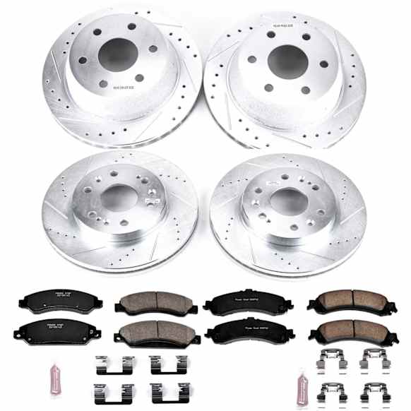 4-Wheel Set Power Stop&reg; K8071 Front and Rear Z23 Daily Carbon-Fiber Ceramic Brake Pad and Drilled & Slotted Rotor Kit