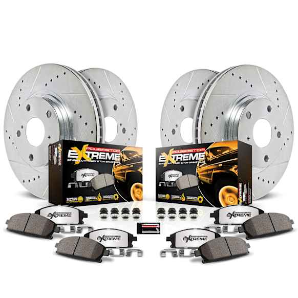 K8204-36 Front and Rear Brake Disc and Pad Kit, Cross-drilled and Slotted, 5 Lugs, 325 mm and 325 mm, Carbon Fiber Ceramic