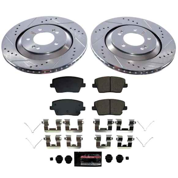 K9222 Rear Brake Disc and Pad Kit, Cross-drilled and Slotted, 5 Lugs, 314 mm, Carbon Fiber Ceramic, Z23 Evolution Sport Series