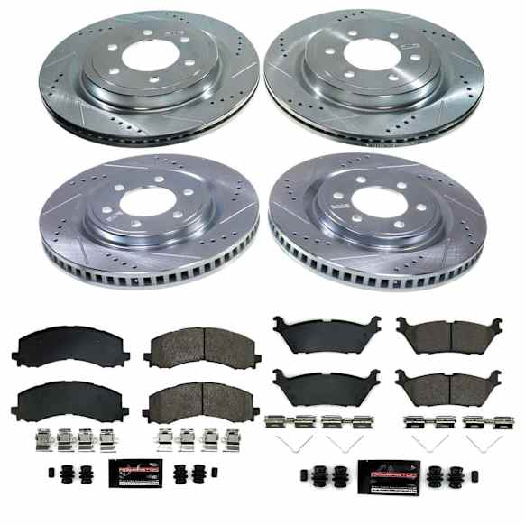 K9267 Front and Rear Brake Disc and Pad Kit, Cross-drilled and Slotted, 6 Lugs, 355.85 mm, Carbon Fiber Ceramic