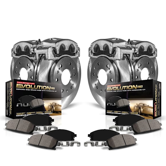 KCOE1142 2-Wheel Set Front and Rear Brake Kit With Calipers, Plain Surface 5 Lugs 269 mm Natural Caliper, Ceramic, Z17 OE Replacement, Includes (2) Brake Disc and Pad Kit and (4) Brake Caliper