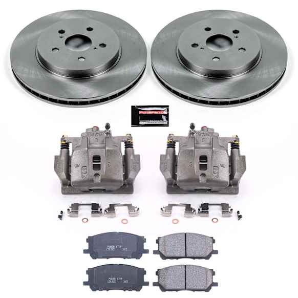 KCOE196 2-Wheel Set Front Brake Kit With Calipers, Plain Surface 5 Lugs 319 mm Natural Caliper, Ceramic, Z17 OE Replacement, Includes (1) Brake Disc and Pad Kit and (2) Brake Caliper