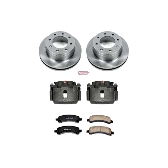 KCOE2039 2-Wheel Set Rear Brake Kit With Calipers, Plain Surface 8 Lugs 330 mm Natural Caliper, Ceramic, Z17 OE Replacement, Includes (1) Brake Disc and Pad Kit and (2) Brake Caliper
