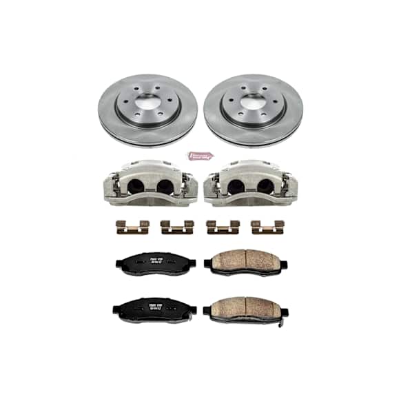 KCOE211 2-Wheel Set Front Brake Kit With Calipers, Plain Surface 6 Lugs 320 mm Natural Caliper, Ceramic, Z17 OE Replacement, Includes (1) Brake Disc and Pad Kit and (2) Brake Caliper