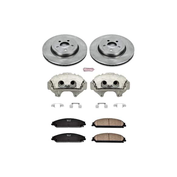 KCOE2560 2-Wheel Set Front Brake Kit With Calipers, Plain Surface 5 Lugs 344.9 mm Natural Caliper, Ceramic, Z17 OE Replacement, Includes (1) Brake Disc and Pad Kit and (2) Brake Caliper
