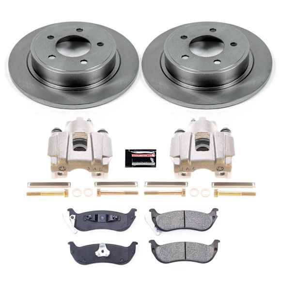 KCOE3020 2-Wheel Set Rear Brake Kit With Calipers, Plain Surface 5 Lugs 312 mm Natural Caliper, Ceramic, Z17 OE Replacement, Includes (2) Brake Caliper and (1) Brake Disc and Pad Kit
