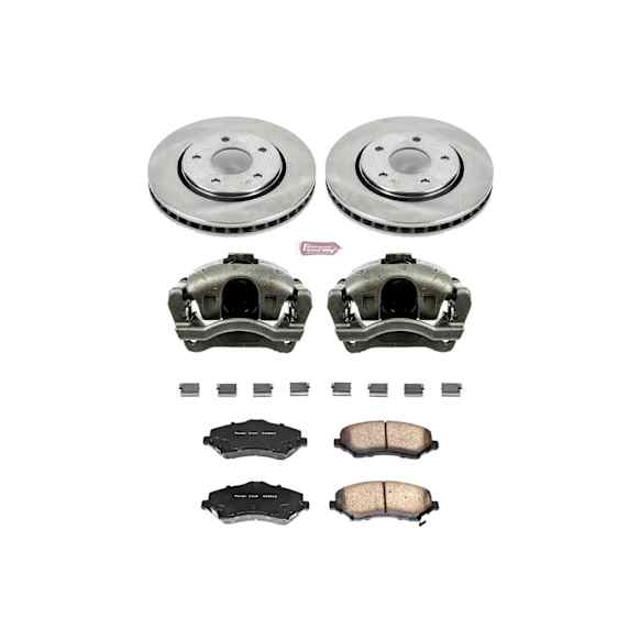 KCOE3118 2-Wheel Set Front Brake Kit With Calipers, Plain Surface 5 Lugs 302 mm Natural Caliper, Ceramic, OE Replacement, Includes (1) Brake Disc and Pad Kit and (2) Brake Caliper