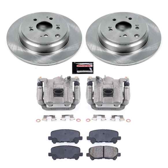 KCOE4685A 2-Wheel Set Rear Brake Kit With Calipers, Plain Surface 5 Lugs 334 mm Natural Caliper, Ceramic, Z17 OE Replacement, Includes (1) Brake Disc and Pad Kit and (2) Brake Caliper