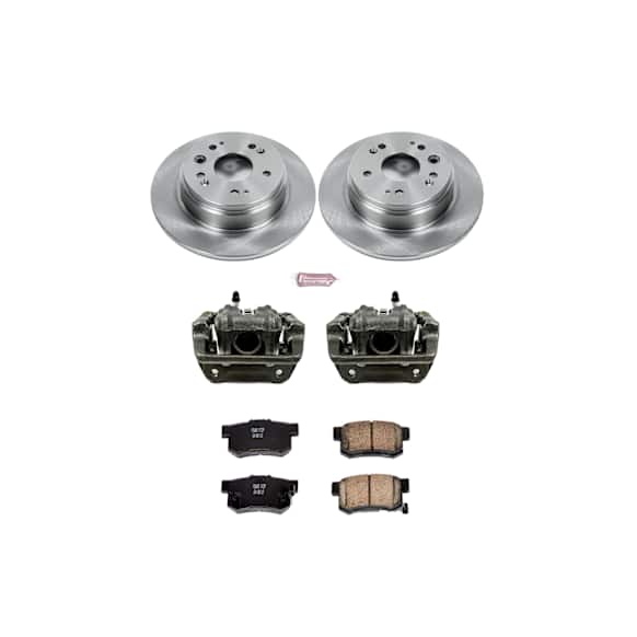 KCOE6172 2-Wheel Set Rear Brake Kit With Calipers, Plain Surface 5 Lugs 281.7 mm Natural Caliper, Ceramic, Z17 OE Replacement, Includes (1) Brake Disc and Pad Kit and (2) Brake Caliper