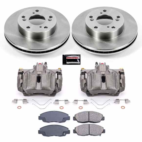 KCOE6319 2-Wheel Set Front Brake Kit With Calipers, Plain Surface 5 Lugs 261.8 mm Natural Caliper, Ceramic, Z17 OE Replacement, Includes (1) Brake Disc and Pad Kit and (2) Brake Caliper