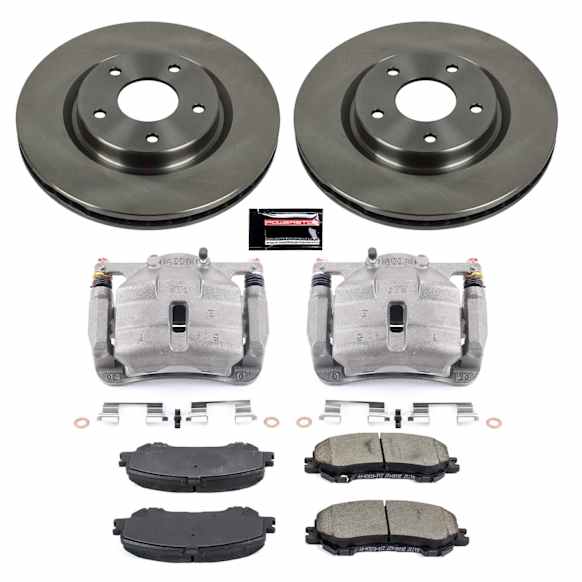 KCOE7036 2-Wheel Set Front Brake Kit With Calipers, Plain Surface 5 Lugs Natural Caliper, Ceramic, Z17 OE Replacement, Includes (1) Brake Disc and Pad Kit and (2) Brake Caliper