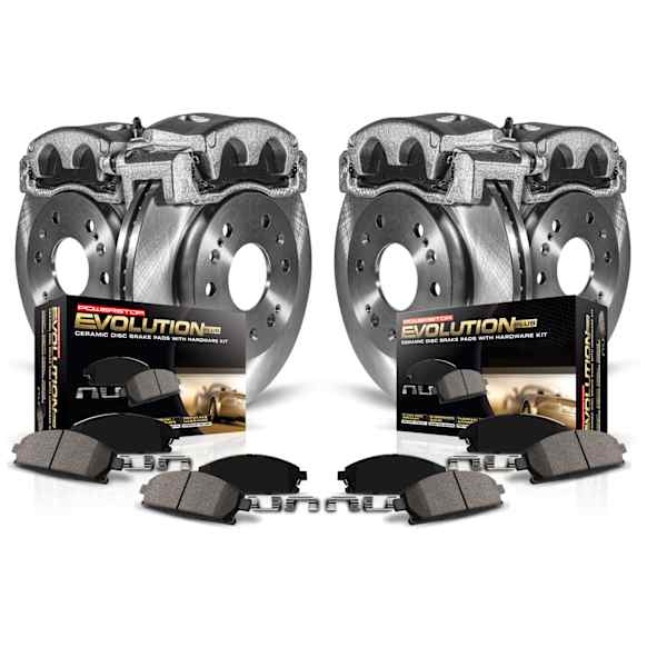 KCOE7566 2-Wheel Set Front and Rear Brake Kit With Calipers, Plain Surface 5 Lugs 288.2 mm Natural Caliper, Ceramic, Z17 OE Replacement, Includes (2) Brake Disc and Pad Kit and (4) Brake Caliper