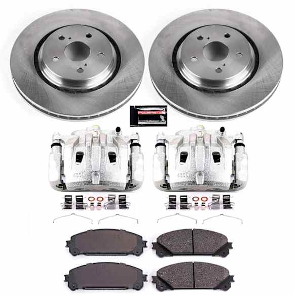KCOE7688 2-Wheel Set Front Brake Kit With Calipers, Plain Surface 5 Lugs 328 mm Natural Caliper, Ceramic, Z17 OE Replacement, Includes (1) Brake Disc and Pad Kit and (2) Brake Caliper