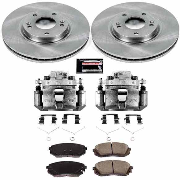 KCOE8621 2-Wheel Set Front Brake Kit With Calipers, Plain Surface 5 Lugs 300 mm Natural Caliper, Ceramic, Z17 OE Replacement, Includes (2) Brake Caliper and (1) Brake Disc and Pad Kit