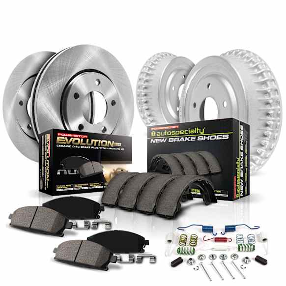 KOE15161DK 4-Wheel Set Front and Rear Brake Disc And Drum Kit, Plain Surface 5 Lugs 225 mm, Z17 OE Replacement, Includes (1) Brake Drum and Shoe Kit and (1) Brake Disc and Pad Kit