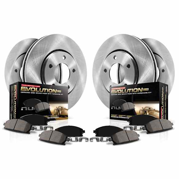 KOE7928 4-Wheel Set Front and Rear Brake Disc and Pad Kit, Plain Surface, 5 Lugs, Ceramic, Z17 OE Replacement