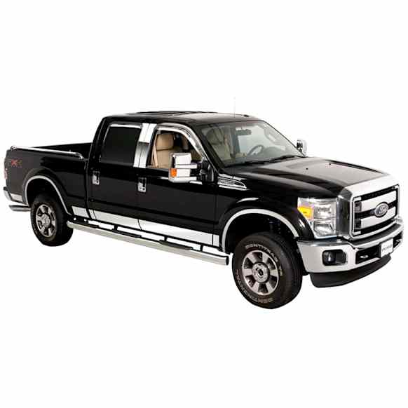 9751454 Driver and Passenger Side Rocker Panel Trim, Polished, Stainless Steel, 12 Pieces, Crew Cab Pickup