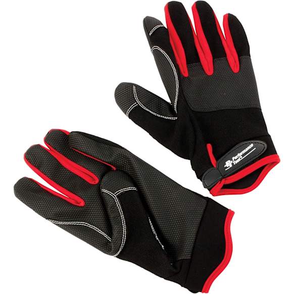 W89005 Gloves - Medium, Black and Red, 50% PU, 35% knit fabric, 10% spandex, 5% neoprene, Pair