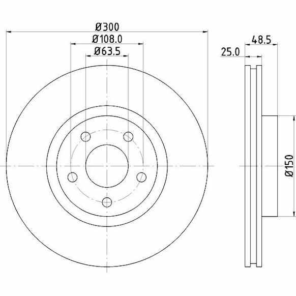 2008 Volvo S40 - Front, Driver or Passenger Side Brake Disc, Plain Surface, Vented, 5 Lugs, enginedesignationname: B5244S7, FI, To Chassis/VIN 361422; From Chassis/VIN 361423; 300mm Dia., 2.4L 5Cyl