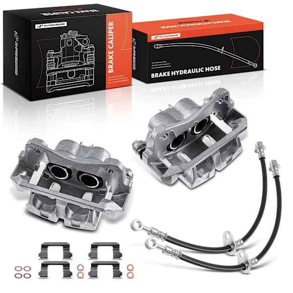 APBC33205PG 4 Pcs Disc Brake Caliper with Bracket and Hose Set