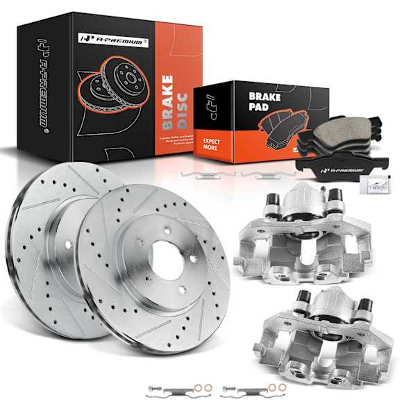 APBRPS1117 8 Pcs Front Drilled Brake Rotors & Pads + Brake Calipers