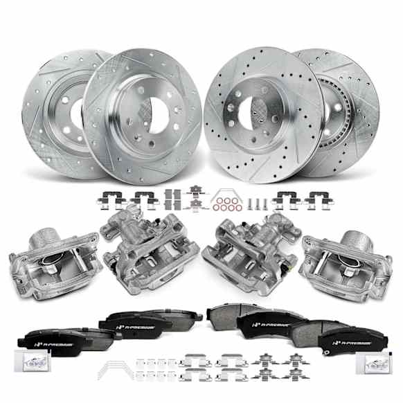 APBRPS1465 16 Pcs Front & Rear Drilled Brake Rotors & Pads + Brake Calipers