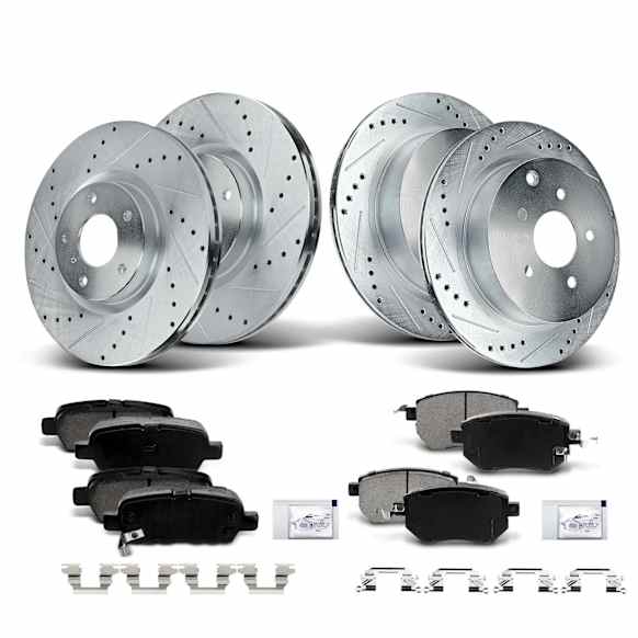 APBRPS187 Front & Rear Drilled Rotors & Ceramic Brake Pads
