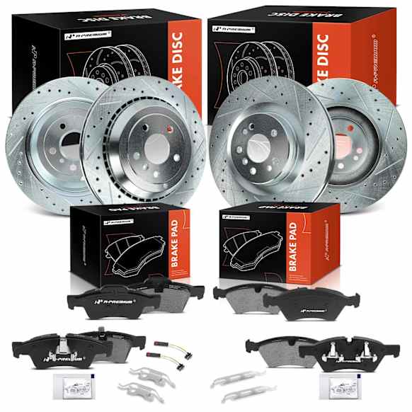 APBRPS475 12 Pcs Front & Rear Drilled Brake Rotors & Ceramic Brake Pads