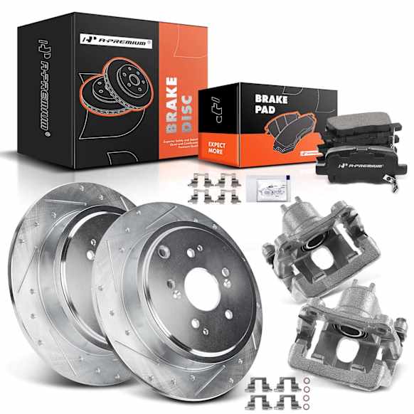 APBRPS538 8 Pcs Rear Drilled Brake Rotors & Pads + Brake Calipers