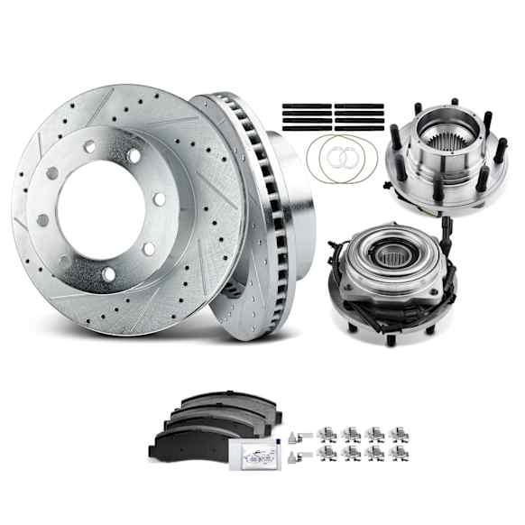 APBRPS572 8 Pcs Front Drilled Brake Rotor & Pads + Wheel Hub Bearing