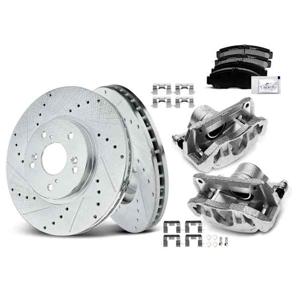 APBRPS727 8 Pcs Front Drilled Brake Rotors & Pads + Brake Calipers